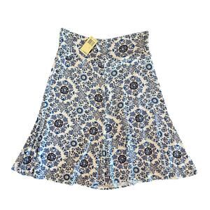 NWT Max Studio Blue Floral Mosaic Print A-line Stretch Midi Skirt Size Large $68